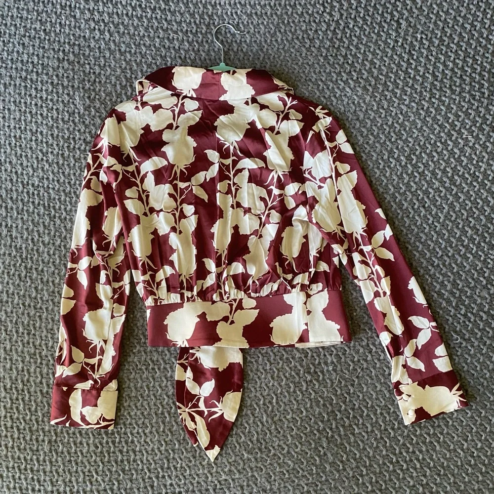 Anthropologie Burgundy and Cream Floral Blouse - Picture 5 of 7